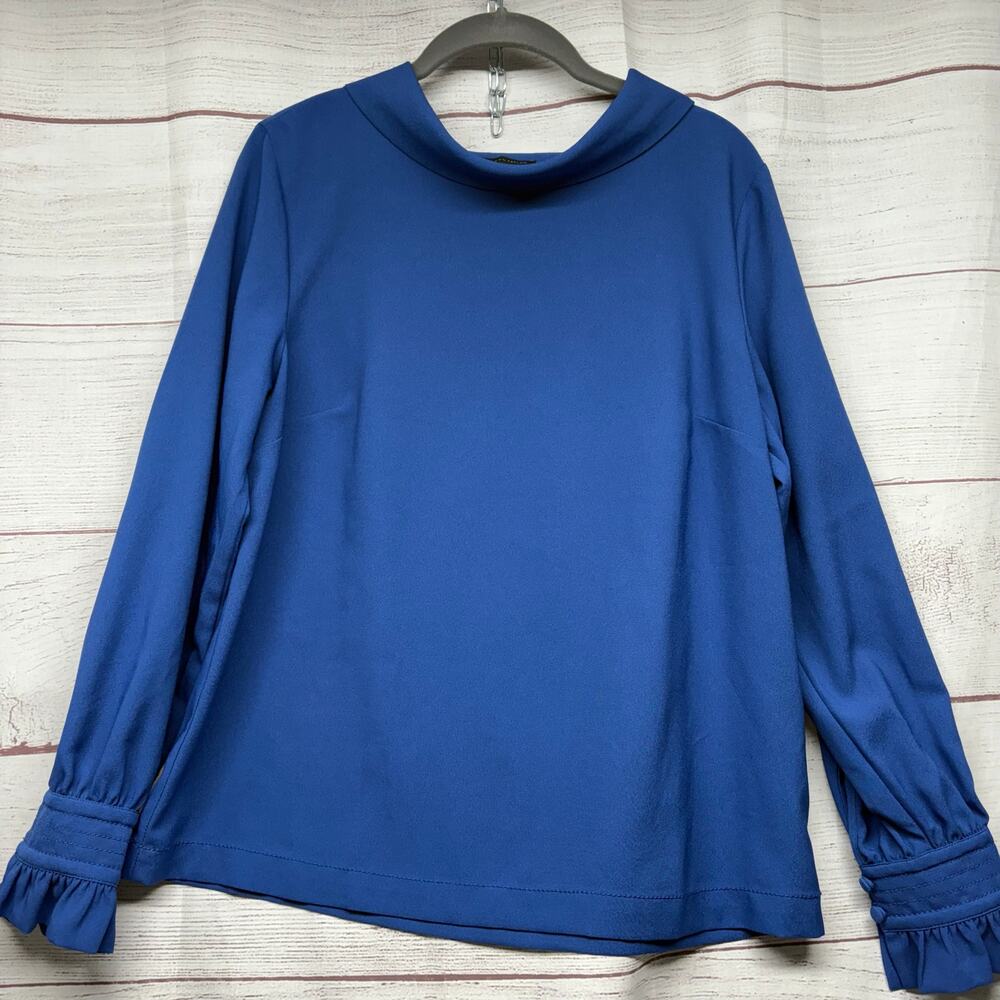 Ann Taylor Blue Cowl Mock Neck Pullover Top Blouse Size M